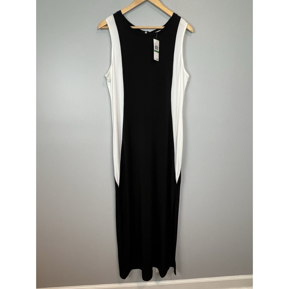 Michael Kors Black and White Maxi Dress Size Large NWT Sleeveless Front Slit